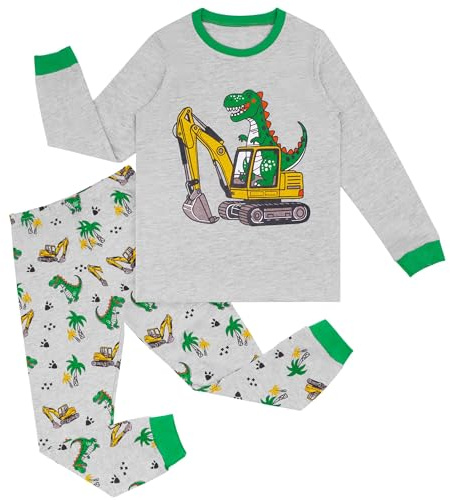 Hoseay Kinder Schlafanzug Jungen Mädchen Baumwolle Langarm Pyjama 2-8 Jahre | Pferd Dinosaurier Bagger, Oberteile Hosen, Pyjama Set, Weich 2-Teiler Nachtwäsche, Weihnachten Hausanzug, Freizeitkleidung