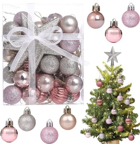 LIHAO Palline di Natale Rosa e Argenteo, 30 pz Mini Palline Decorative Natalizie, Palline di Plastica, Diametro 3 cm
