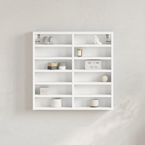 HaoChrymec Vitrinenschrank mit 12 Ablagen, Hängeschrank aus Holzwerkstoff, Praktisches Design für Wohnzimmer, Schlafzimmer, Flur, Sammlervitrine, Schaukasten Vitrine, Weiß, 60 x 8.5 x 58 cm