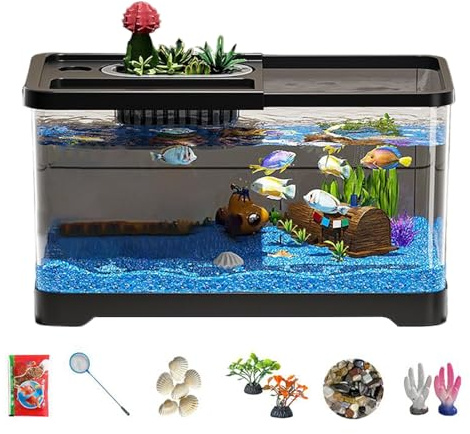 Yuemeuy Acquario Per Principianti,Vasca Per Pesci Con Filtro E Luce | Decorazione Subacquea, Vetro per Sala Studio Soggiorno e Camera Bambini