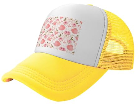 ZhaoYuGoods Baseball Cap, Pink Teapot Prinetd Adjustable Mesh Back Trucker Caps, Cute Casual Sun Hat for Outdoor Sports Travel Running