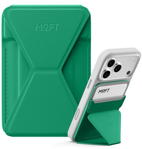 MOFT MagSafe Wallet Stand for iPhone 16/15/14/13/12 Series Compatible with MagSafe, MOVAS Vegan Leather Magnetic Phone Stand with 3 Viewing Angles, 2 Cards Holder,Oz Green