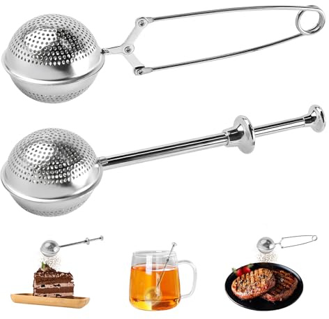 FEMONGY 2 pièces Boule a the, Boule a the infuseur, Infuseur pour manche télescopique et poignée de poussée, Tamis à farine - sucre, farine, épices, cacao en poudre, Acier inoxydable