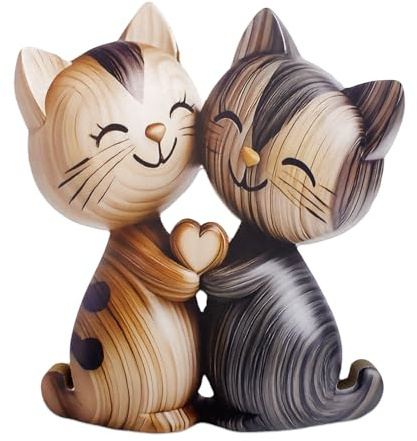 Tbintul Katze Deko, Holzskulptur eines Katzenpaars mit Umarmung, Realistische Katze, für Kreatives Spielen, Kinderzimmer Deko, Partydekoration, Geburtstagsgeschenk