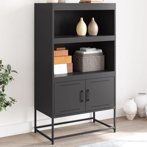 Tonture Highboard Schwarz 68,5x38,5x123,5 cm, Stahl, Industriedesign, mit 2 Türen, für Wohnzimmer, Schlafzimmer, Flur, vielseitiger Stauraum, robust
