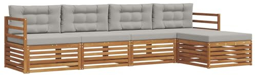 vidaXL Outdoor-Sofagarnitur mit Kissen 5 pcs Natürlich und Hellgrau, Gartenlounge, Moderne Outdoor-Sofa, gemütliche Sitzgruppe, langlebige Terrasse für entspannte Stunden