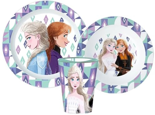 Disney Die Eiskönigin Kinder Geschirr-Set 3-teilig, Elsa & Anna Becher Teller Schüssel, Kindergeschirr, ca. 20/15 cm, 260 ml