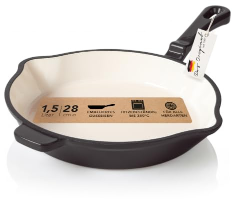 Romertopf Gusseisenpfanne emailliert 28 cm, Bratpfanne Induktion, Anthrazit | Ø 28 cm, 1,48 l Nutzvolumen, 3,3 kg, backofenfest bis 250 °C, PFAS- und PTFE-frei, kein Einbrennen nötig