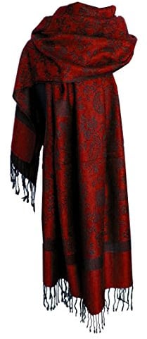 Nella-Mode Edler & Eleganter Schal, Stola; - Florales & Paisley-Muster, Rot