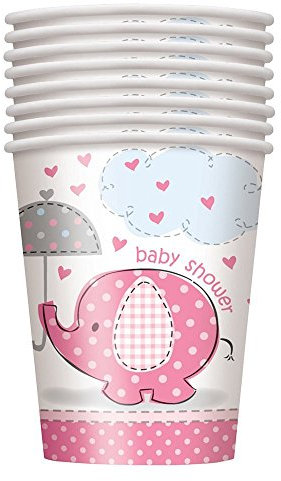 Unique Party Supplies 266 ml pink Elefant Baby Dusche Pappbecher, 8 Stück