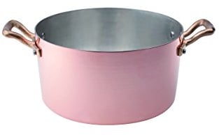 Pentole Agnelli, ALCM104M28, Casseruola Alta in Rame con 2 Maniglie in Ottone, Rame Martellato Stagnato a mano 2 mm, Diametro 28 cm