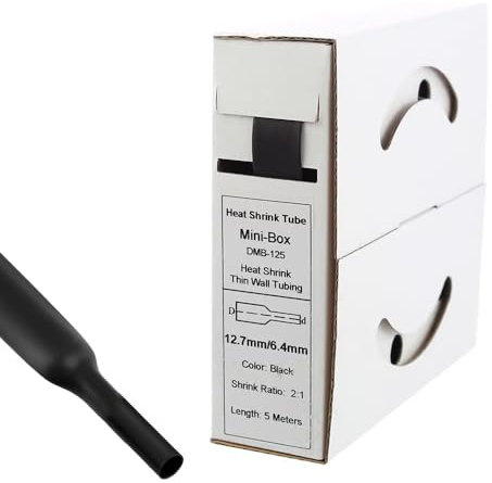 Offgridtec 5m Schrumpfschlauch mit Kleber 12,7mm > 6,4mm Schrumpfrate, Dual-Wand, Halogenfrei, Flammhemmend, Wasserdichte Kabelisolierung, Leicht zu Schneiden, Inklusive Spenderbox, Schwarz