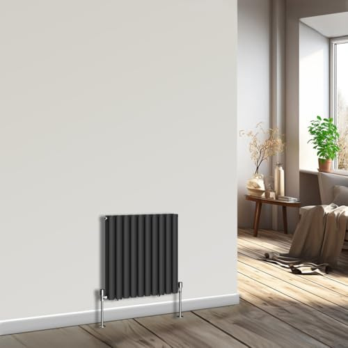 NRG Horizontal Radiator Oval Double Panel Central Heating Black 600x590mm | Radiator Wall Mounted, High Heat Output, Oval Tube Design, Modern Radiator, Space Saving, for Living Room, Kitchen, Bedroom