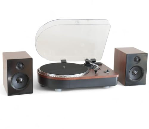 Steepletone Camden 2 Speed Record Player with Built In Amplifier, Separate Speakers and Ability to Connect Smartphones,Tablets etc for Bluetooth Playback in dark wood finish