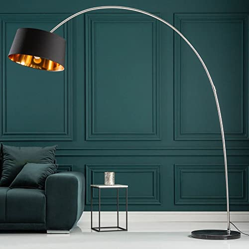 cagü XXL Design Retro Lounge Bogenlampe LUXOR Schwarz-Gold mit Marmorfuß Schwarz 215cm Höhe