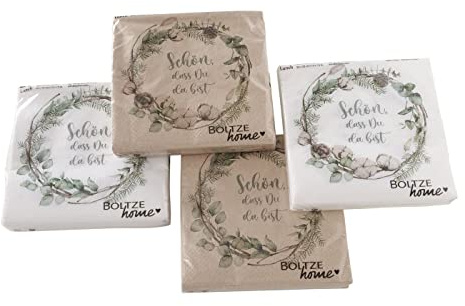 in due 4 x 20 Servietten Weihnachten Weihnachtsservietten 'Weihnachtskranz - Schön, DASS Du da bist' - weiß braun grün