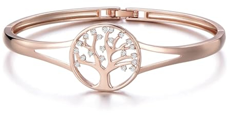 Philip Jones Bracelet Manchette Arbre de Vie Plaqué Or Rose Créé avec des Cristaux Zircondia®