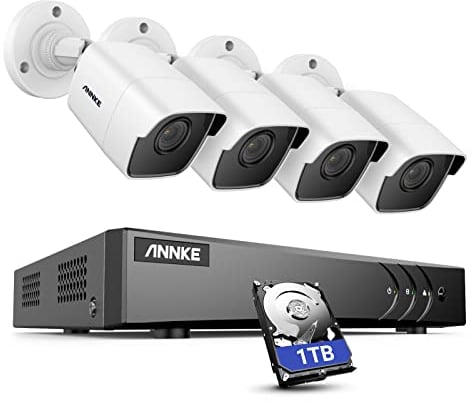 ANNKE 5MP Überwachungskamera Set mit Person- und Fahrzeugerkennung, 3K Lite 8 Kanal DVR Recorder mit 1TB Festplatte, 4 x 5MP Analoge Aussen Überwachungskameras, E-Mail-Alarm mit Bildern, IP67
