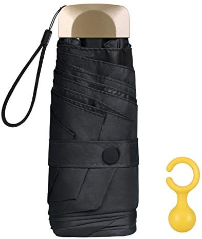Vicloon Mini Paraguas, Paraguas de Viaje Portátil 6 Varillas, Paraguas Plegables con 210T Negro Tela de Goma, Aleación de Aluminio de Costilla & Mango Dorado, Resistencia UV & Impermeable - Negro