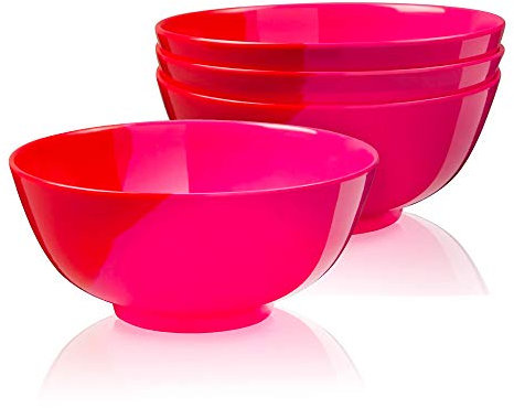 Thomas Fuchs Creative langlebige Melamin-Schalen, kinderfreundliches Melamin-Geschirr-Set, 4-teiliges Set für die ganze Familie, Fuchsia/Rot