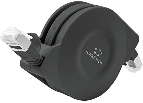 Renkforce Câble réseau, câble patch RF-4476386 RJ45 CAT 6a U/FTP 1.50 m noir modèle plat, avec enrouleur 1 pc(s)
