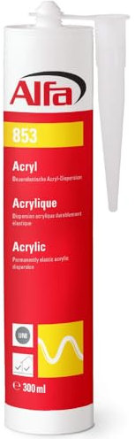 853 ALFA - Mastic acrylique de dispersion pour joints et fissures, 310 ml, blanc, de qualité professionnelle, sans odeur, sans solvant, à forte adhérence