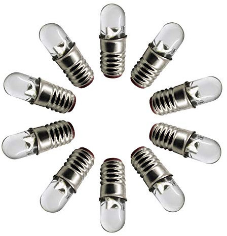 Ruiandsion - Lampadina LED E5, 3 V, luce bianca calda, attacco E5, attacco a vite, attacco E5,5, per luci a treno, confezione da 10