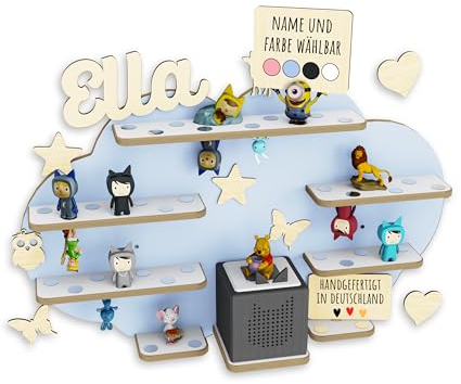 Holzura Kinderregal zur Tonie Aufbewahrung, Wandregal für Toniebox, Regale für Tonibox und Figur, Kinderzimmer Wandregale für Musikbox und Tonie figuren, Wolke (Horizontblau)