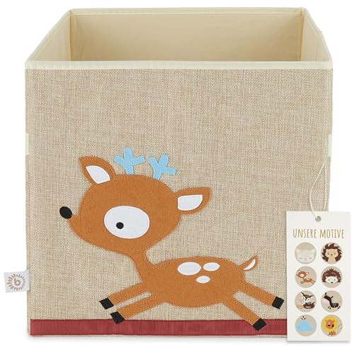 Bieco Aufbewahrungsbox Kinder | REH Motiv ca. 36L faltbar | Süße Spielzeug Kiste für Kallax Regal | Aufbewahrungsbox 33x33x33 | Kallax Boxen für Spielzeug Aufbewahrung | Storage Box Kallax Korb