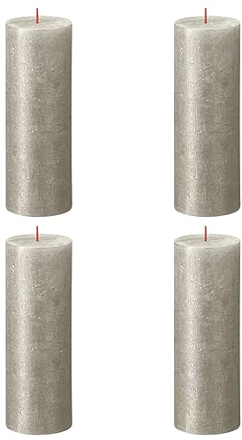 Bolsius Rustik Stumpenkerzen - Shimmer Champagner - Set 4 Stück - Dekorative Haushaltkerzen - Länge Brenndauer 85 Stunden - Unparfümierte - Natürliches Pflanzenwachs - Ohne Palmöl - 19 x 7 cm