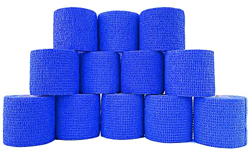 Inksafe Blau Fixierbinde Selbsthaftende Kohäsive Bandagen, Haftbandage 5 cm x 4,5 m, Box mit 12 Stück