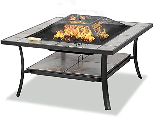 Homeology SHANGO Multi-Functional Black with Ceramic Tiles Outdoor Garden and Patio Fire Pit/Coffee Table/Ice Bucket/Barbecue