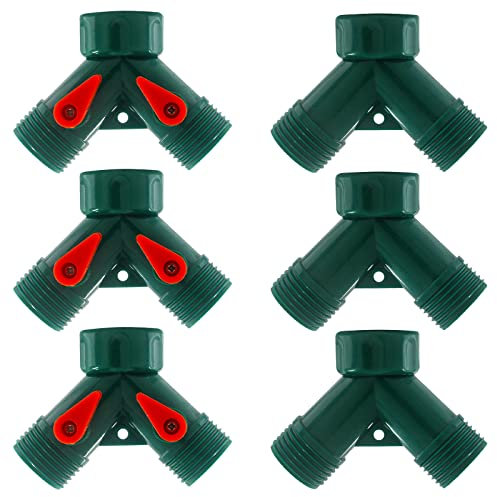 Rierdge 6 Stück 2-Wege-Schlauchadapter, Y-Ventil, Gartenschlauchverbinder, rostfrei, Wasserhahnadapter, Y-Anschlüsse, Kunststoff-Schlauchverteiler mit Wasserhahn-Bewässerungs-Absperrventilen (grün)