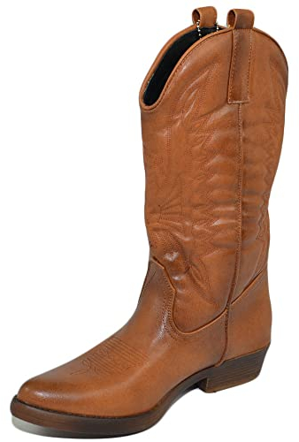 Stivali Donna camperos Texani Stile Western Cuoio con Fantasia Laser su Pelle Tinta Unita Altezza Polpaccio (38 EU)