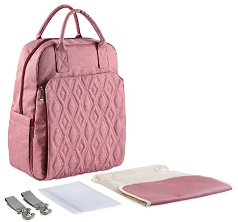 SONARIN Multifunktion Stylische Baby Wickelrucksack Wickeltasche,Großer Kapazität Wasserdicht Babytasche Wickeltasche Rucksack Reisetasche mit Wickelunterlage & Kinderwagen Haken(Rosa)