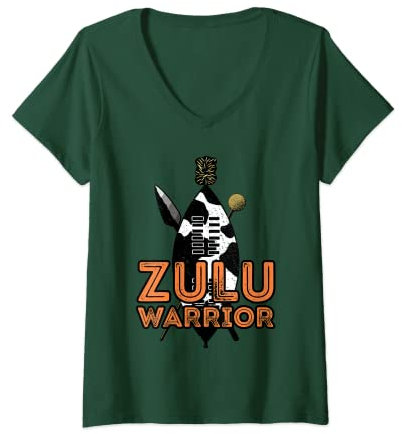 Damen Zulu Krieger Schild Kostüm Speer Knobkerrie Südafrika T-Shirt mit V-Ausschnitt
