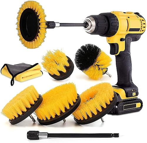 Brush Attachment Drill Set 8 Pieces, Cordless Screwdriver Attachment Cleaning Brush, Drill Brush, Drill Brush Cleaning Kit for Kitchen, Rims, Car