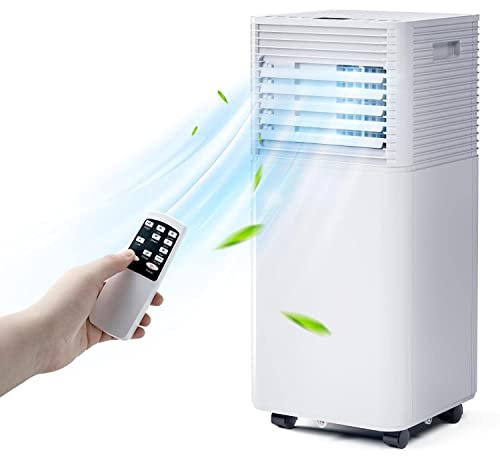 GYMAX Condizionatore Portatile 7000 BTU, Classe A, GMCC, R290, 4 in 1 Raffreddamento, Deumidificazione, Ventola e Modalità Notturna, Timer 24H, Telecomando, 2,1 kW, ≤0,8 kWh/60min (Bianco)