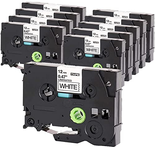 Molabel 10er-Pack kompatible TZe-231 Schriftbänder für Brother TZe-231 / TZ-231, 12 mm (0,47 Zoll) laminiert, weißes Band mit schwarzer Schrift, kompatibel mit P-Touch PT-H100R, PT-H105, PT-H100LB.