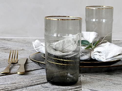Chic Antique Verre à eau avec bord doré Gris Passe au lave-vaisselle 45 cl