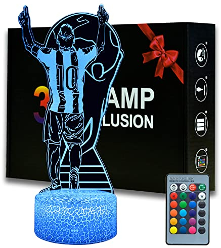Magiclux Argentina Fußballer Nr.10 Nachtlicht 3D Optische Täuschung Lampe mit Fernbedienung 16 Farben Ändern Geburtstag Weihnachtsidee Geschenke für Fußball Fan Jungen Mädchen Teenager Männe