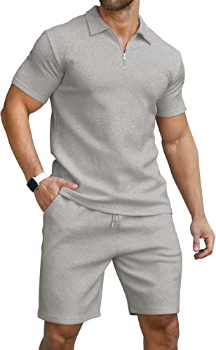 KUYIGO Herren Poloshirt & Shorts 2-Teiliges Set Sommer Trainingsanzug Kleidung Mode Casual Sweatsuits M-3XL