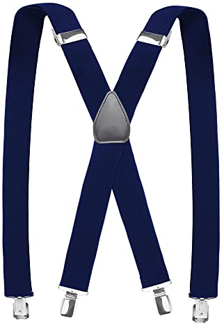Pejoye Hosenträger für Herren 3.5cm Breit Arbeitshosen Stark Motorradhose Lang X Form 4 Metall Clips Einstellbar und Elastisch Einheitsgröße für Männer und Damen (Navy blau)