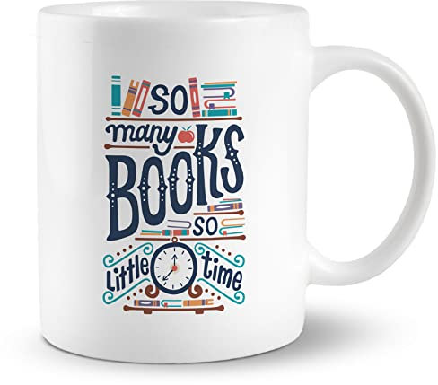 PUHEI HUYAW So Many Books So Little Time Keramikbecher, Aquarell-Bücherregal und Uhr, Kaffee-Tee-Tasse, Heim-Wohnheim-Büro-Dekor, Geschenke für Buchliebhaber, Mädchen, Teenager, Studenten