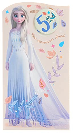 UK Greetings Disney Geburtstagskarte zum 5. Geburtstag für sie/Mädchen, Happy Birthday Geschenke, Mädchen, Frauen, Eiskönigin Design mit Elsa-Design, mit Umschlag, 127 x 235 mm