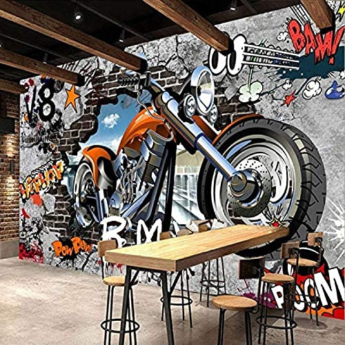 XLMING Papier Peint Personnalisé 3D Moto Street Art Graffiti Papier Peint Café Kids Room Mural-300cm×210cm
