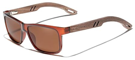 KINGSEVEN Marke Design TR90 + Walnuss Holz Handgemachte Sonnenbrille Männer Polarisierte Brillen Zubehör Sonnenbrille Verstärktes Scharnier (Braun)