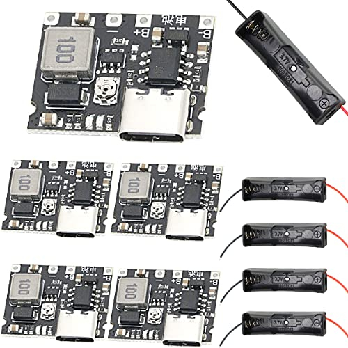 Youmile 5 pz 18650 Lithium Li-ion Battery Charger Board 3.7V 4.2V a 5V/9V 1A DC-DC Step Up Boost Module Carica e scarica regolabili + 5 pz 18650 box batteria