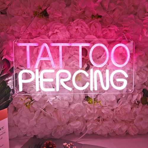 Britrio TATTOO - Letrero de neón con luz LED rosa para decoración de pared para piercing corporal, tiendas de negocios, belleza, spa, hombre, cueva, garaje, oficina, regalo de cumpleaños en interiores