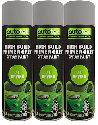 Autotek Grey High Build Primer Spray Paint 500ml x3